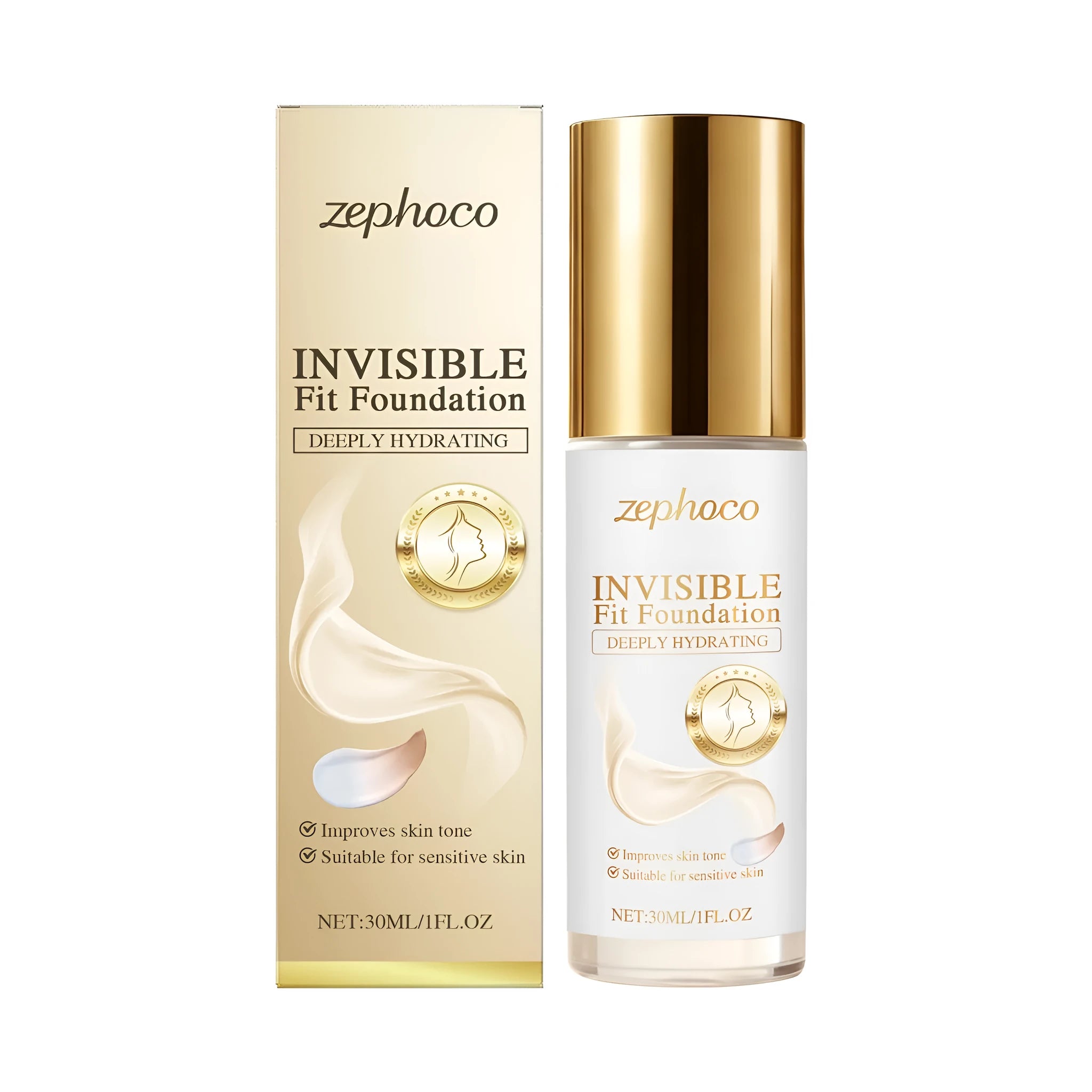 Invisible Fit Foundation 30ml liquid foundation bottle with aloe and hyaluronic acid for natural coverage