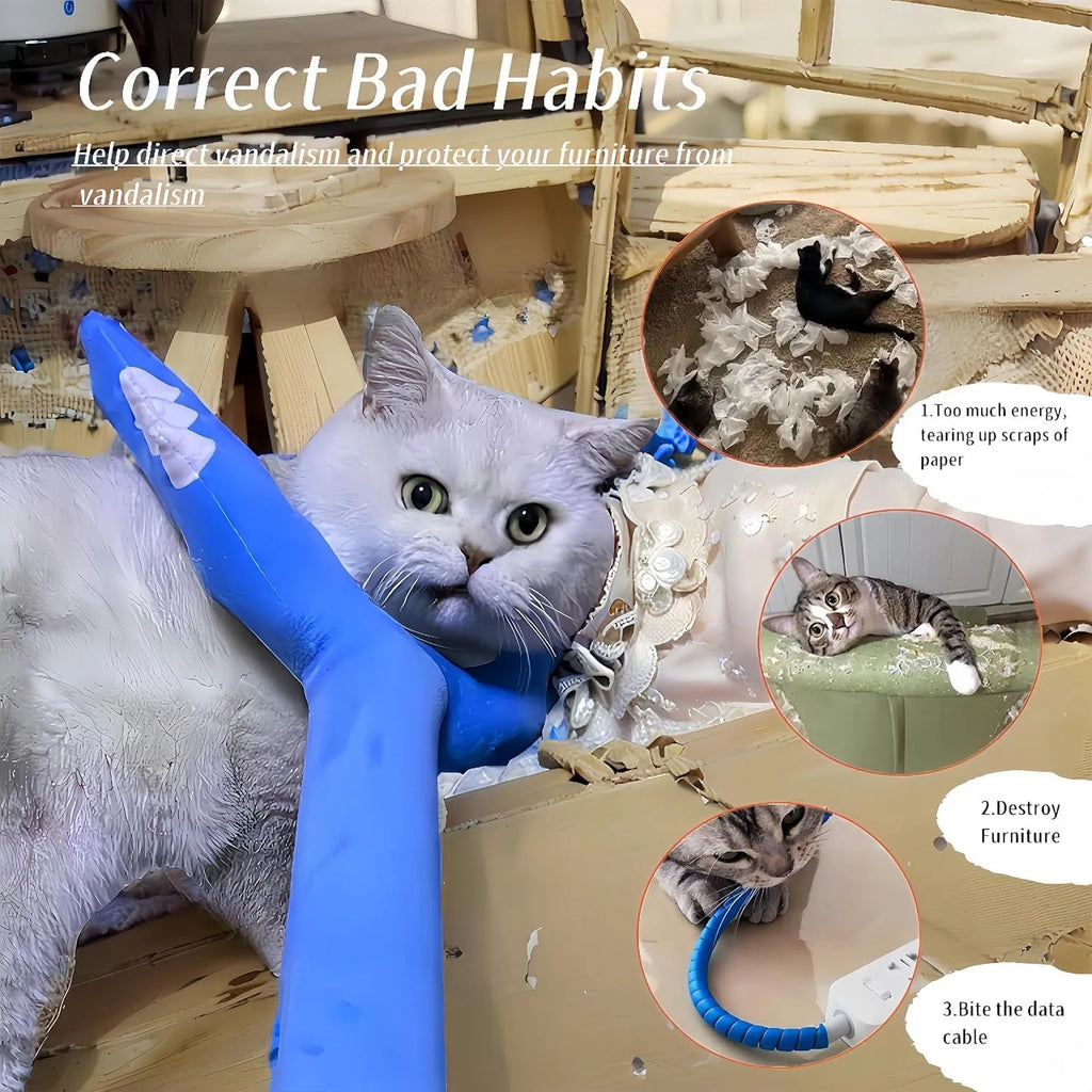 70cm blue plush cat wand toy with foam-filled head for indoor cats