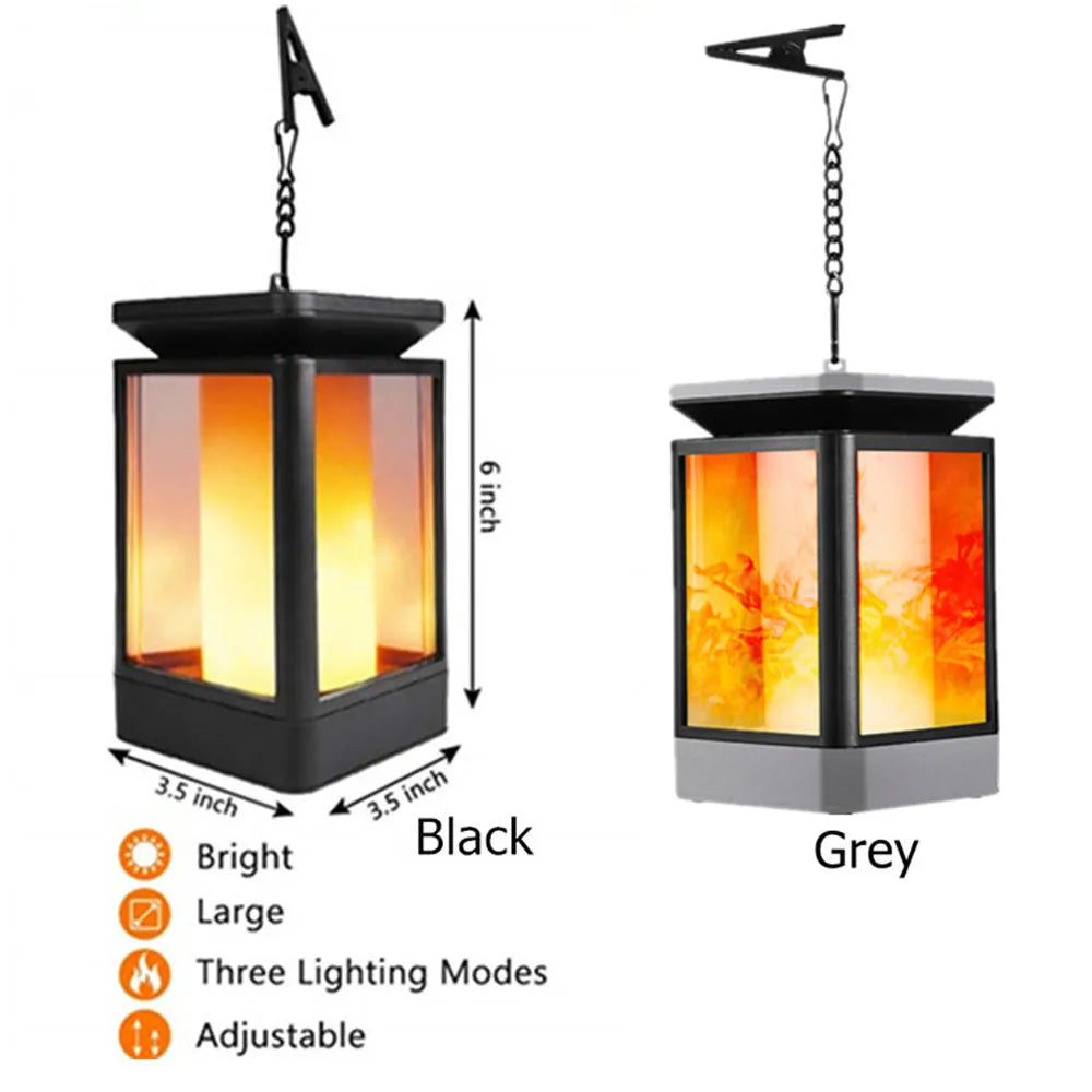 Antique flame design solar LED garden lamp in black or grey with monocrystalline silicon panel