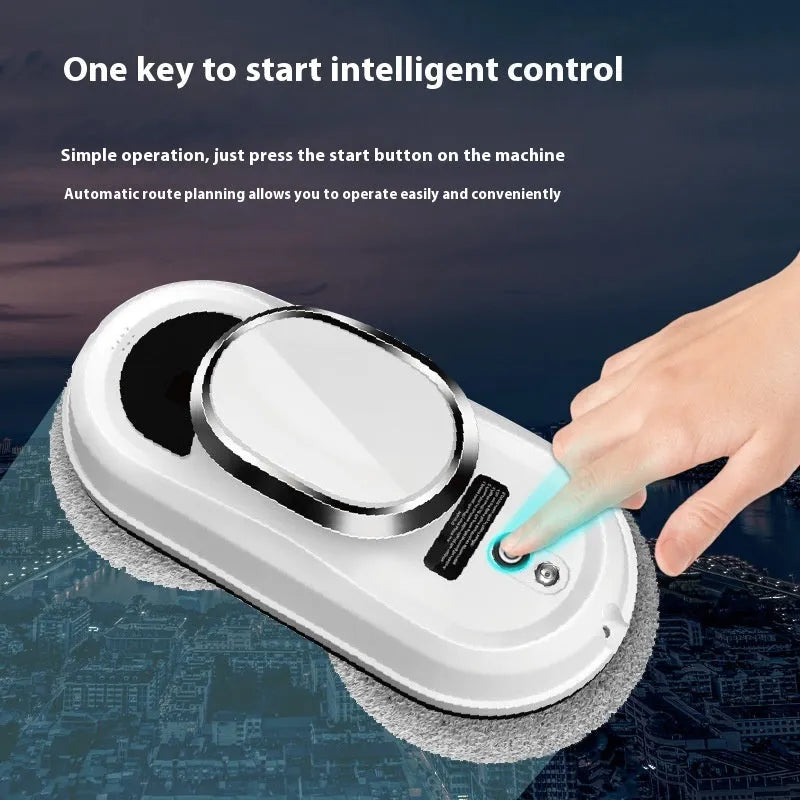 White automatic window cleaning robot with remote control and accessories including safety rope adapter