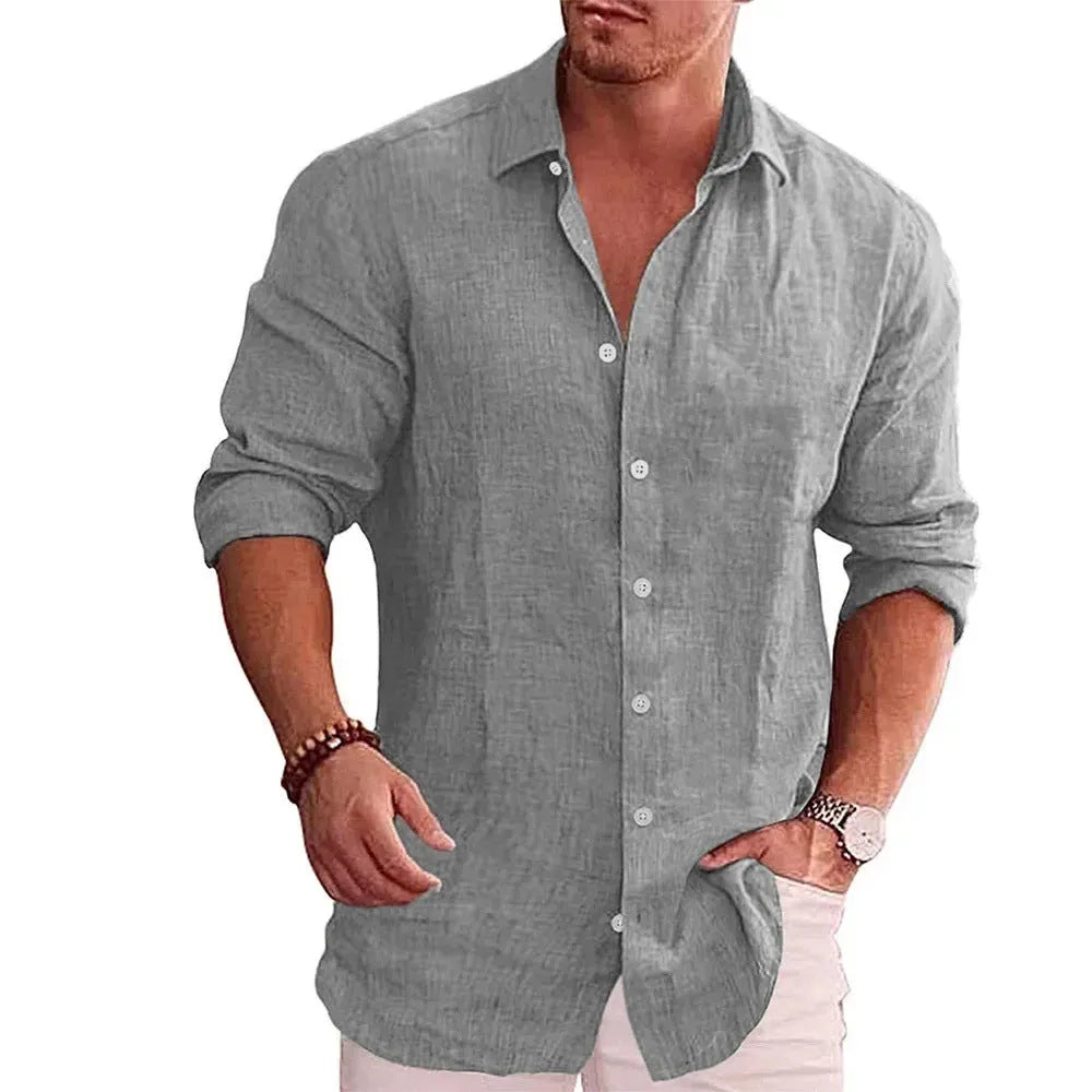 Men's 3D printed solid colour casual shirt with slim lapel, long sleeves, loose fit, available in multiple colours
