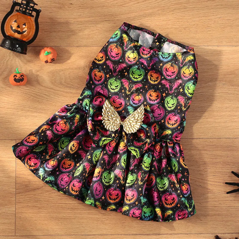 Halloween angel wings dog costume in bright pumpkin orange or bat black colours