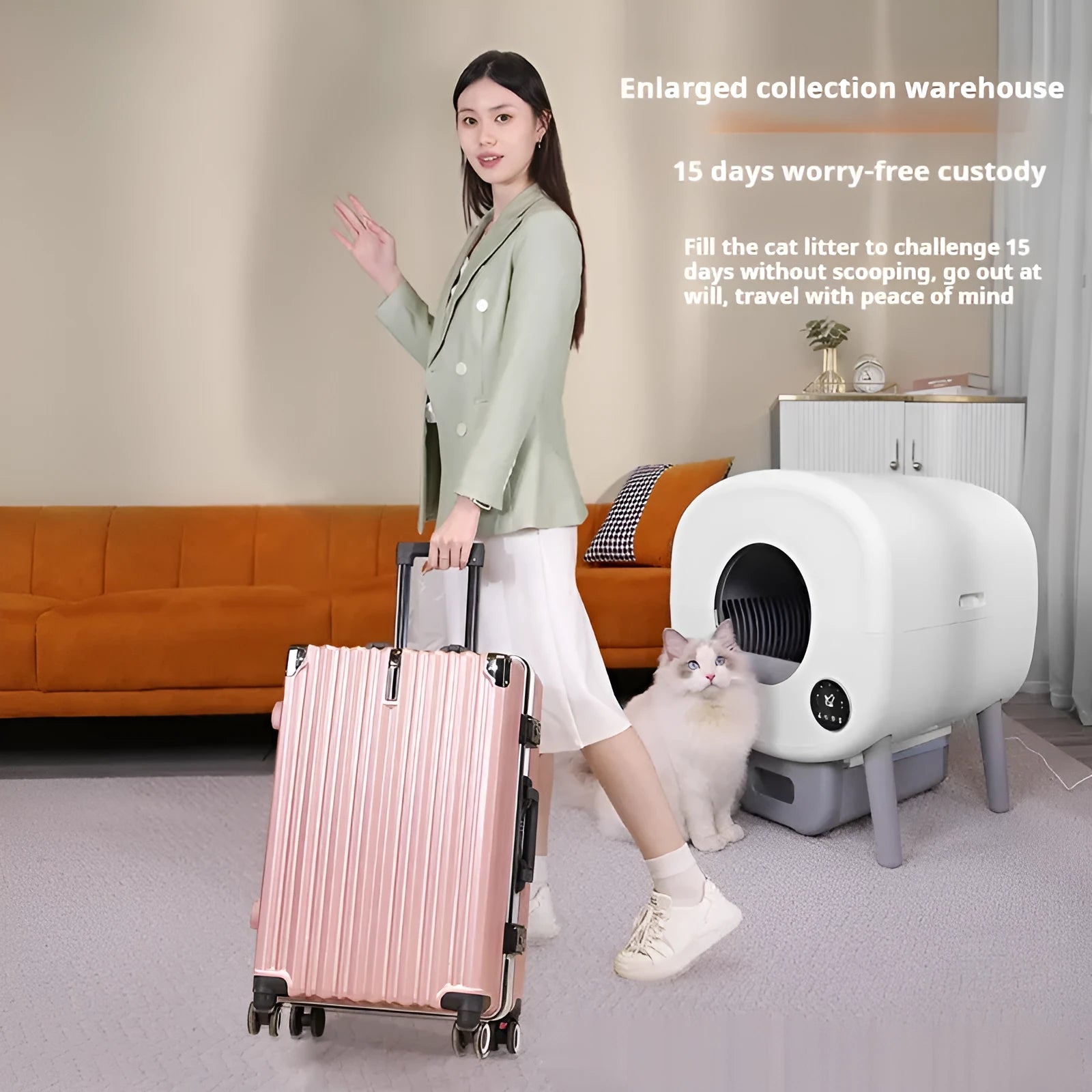 Automatic cat litter box with ABS plastic construction and 13L waste storage capacity