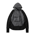 Men's black cotton fleece jacket with hood and trend stitching, loose fit