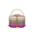 Women's crossbody bag with pearl beaded detailing in soft PU leather showing European retro style and single shoulder strap