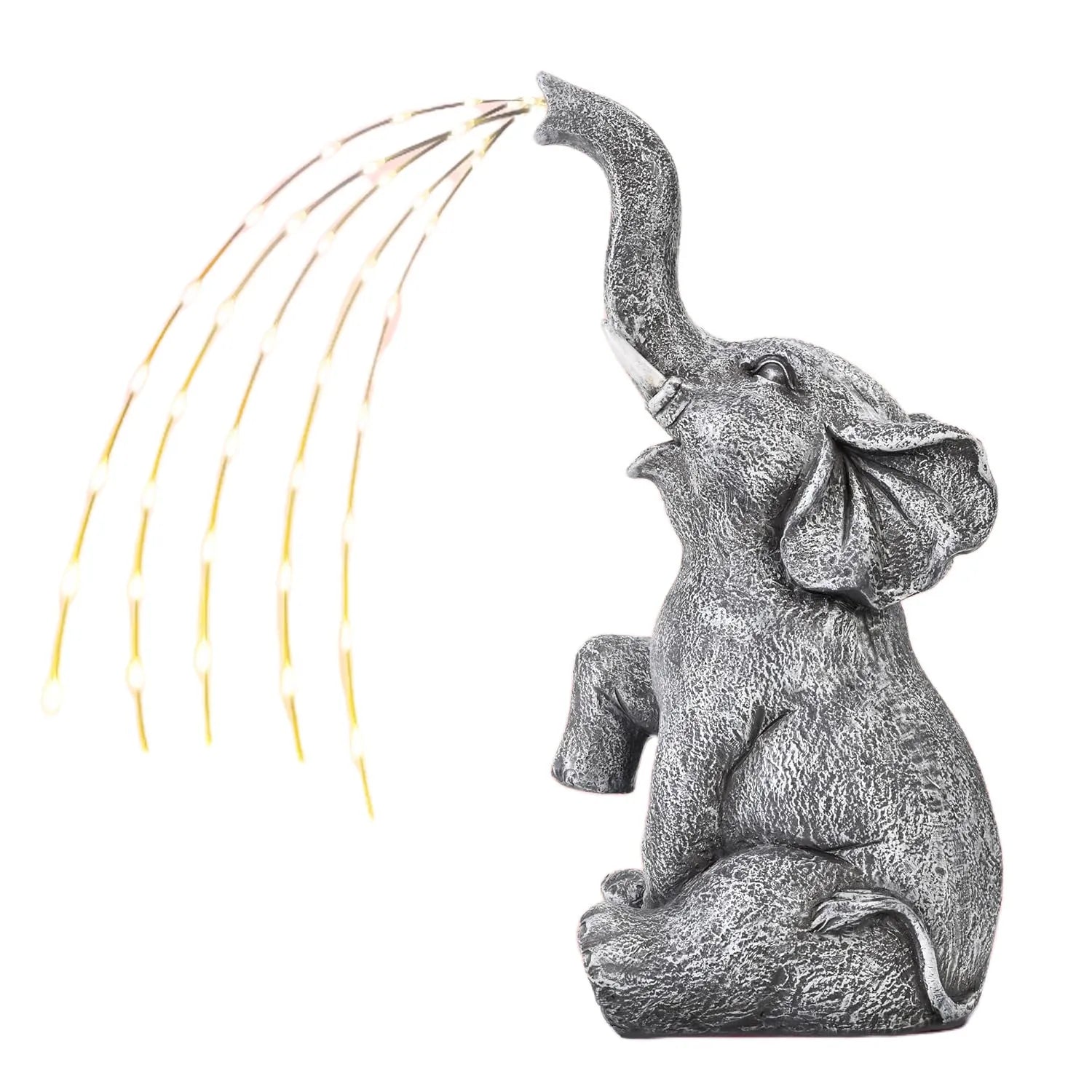 Resin elephant garden sculpture with built-in LED lighting for outdoor decoration