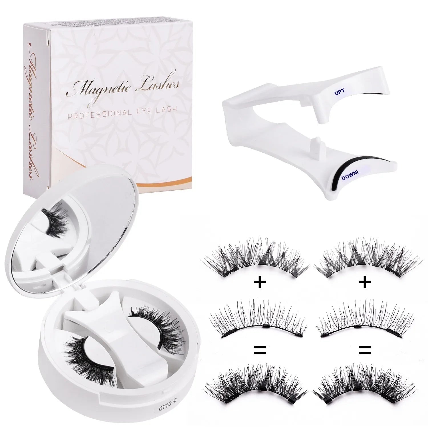 Magnetic false eyelashes inside a portable integrated soap holder case.