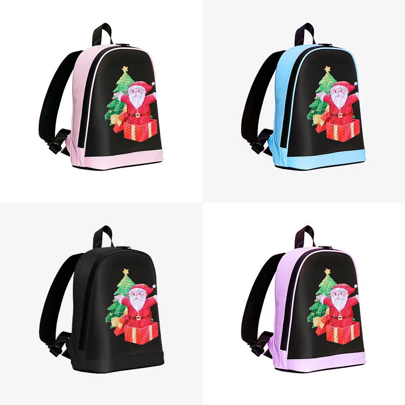 Waterproof leisure backpack with LED display, anti-theft pocket, 26x11x30cm, PU material, breathable polyester lining