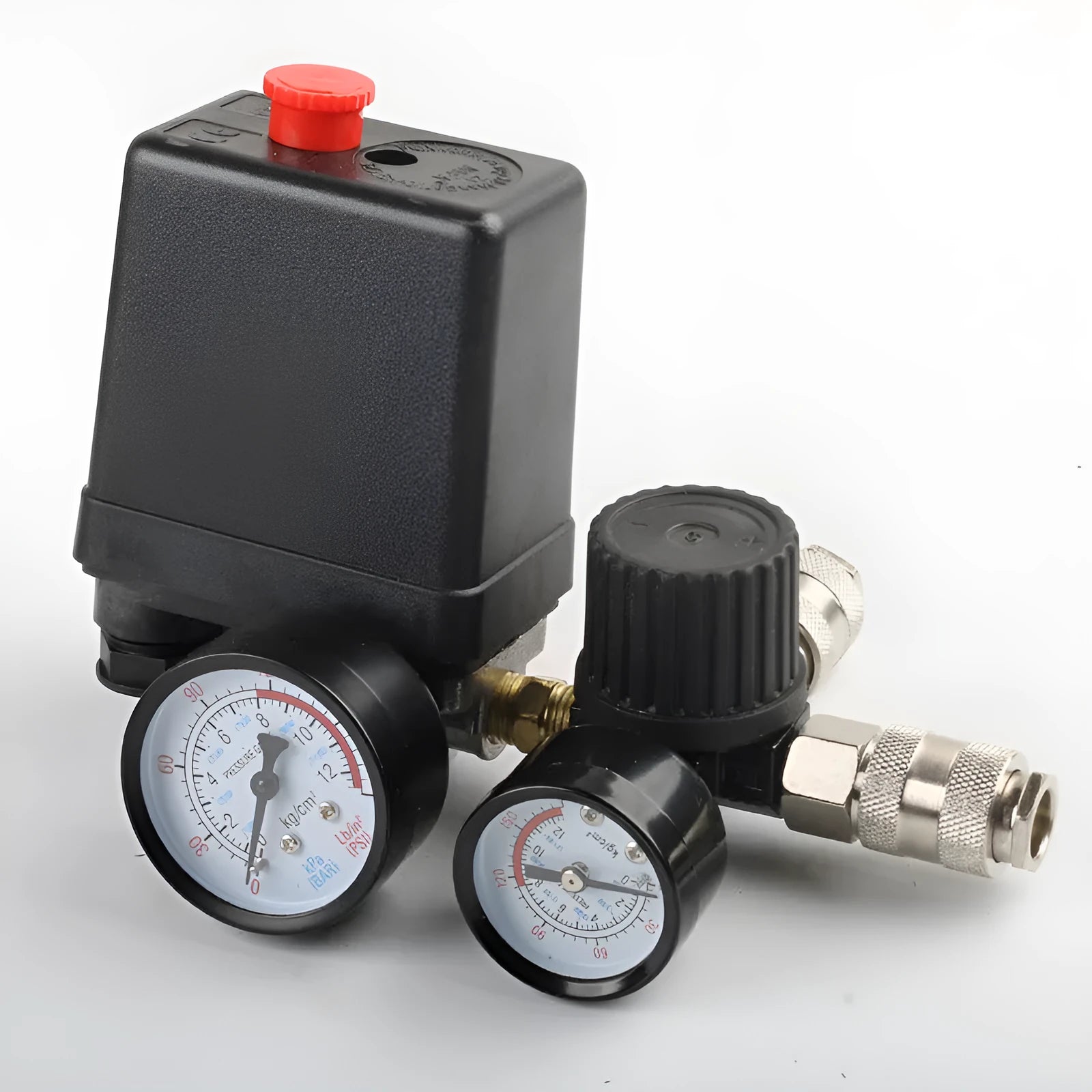 European style air compressor pressure regulating valve accessory with specifications visible