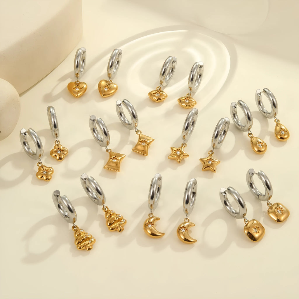 Christmas tree earrings stainless steel 18K gold plated heart star geometric dangle jewellery