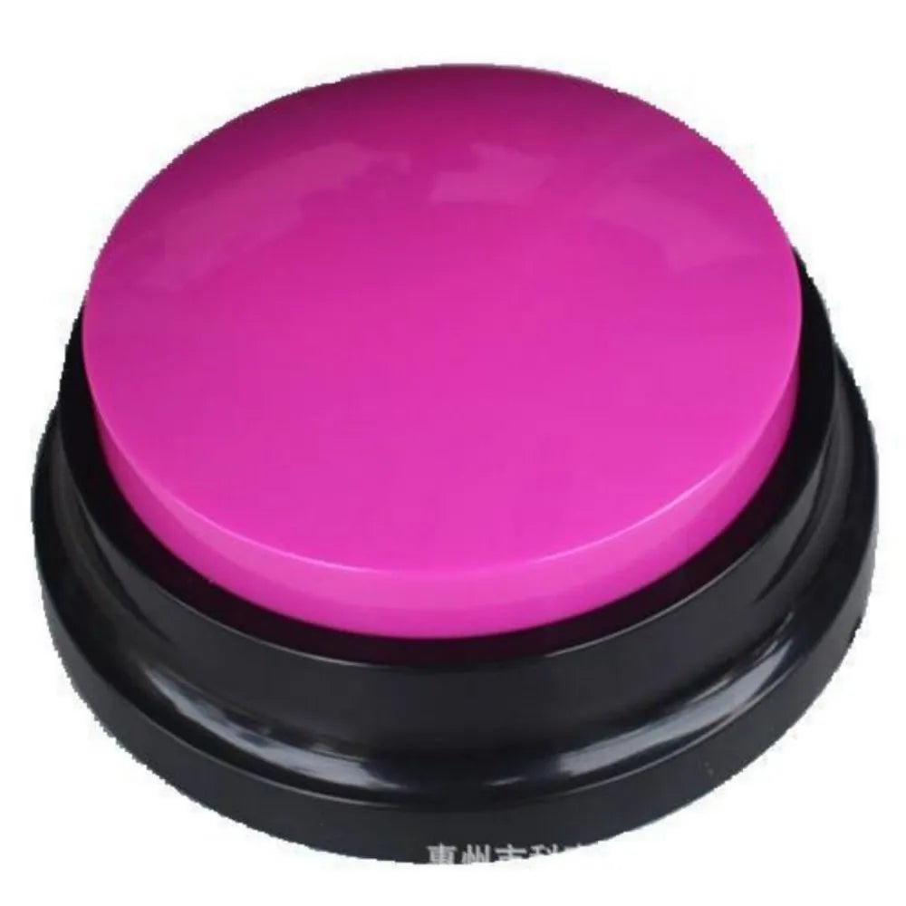 Voice recording pet training button in blue, green, orange, purple, or red with record and playback buttons