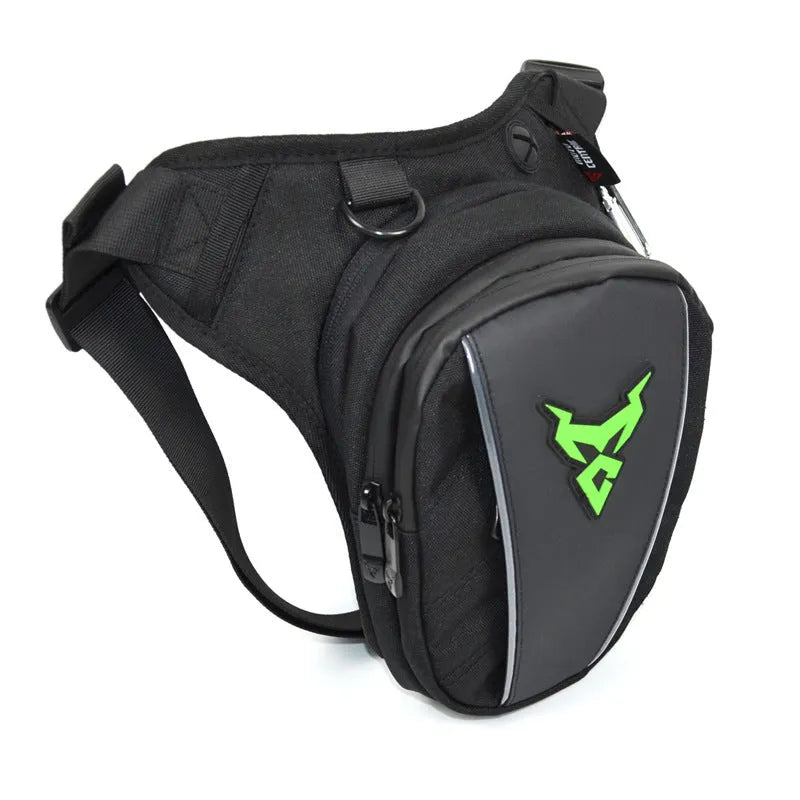 0105MC Motorcycle leg bag in 1200D Oxford cloth shown in blue, with dimensions 29cm x 29cm.