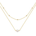 S925 sterling silver double layer necklace with twin geometric pearls in gold or white gold colour options
