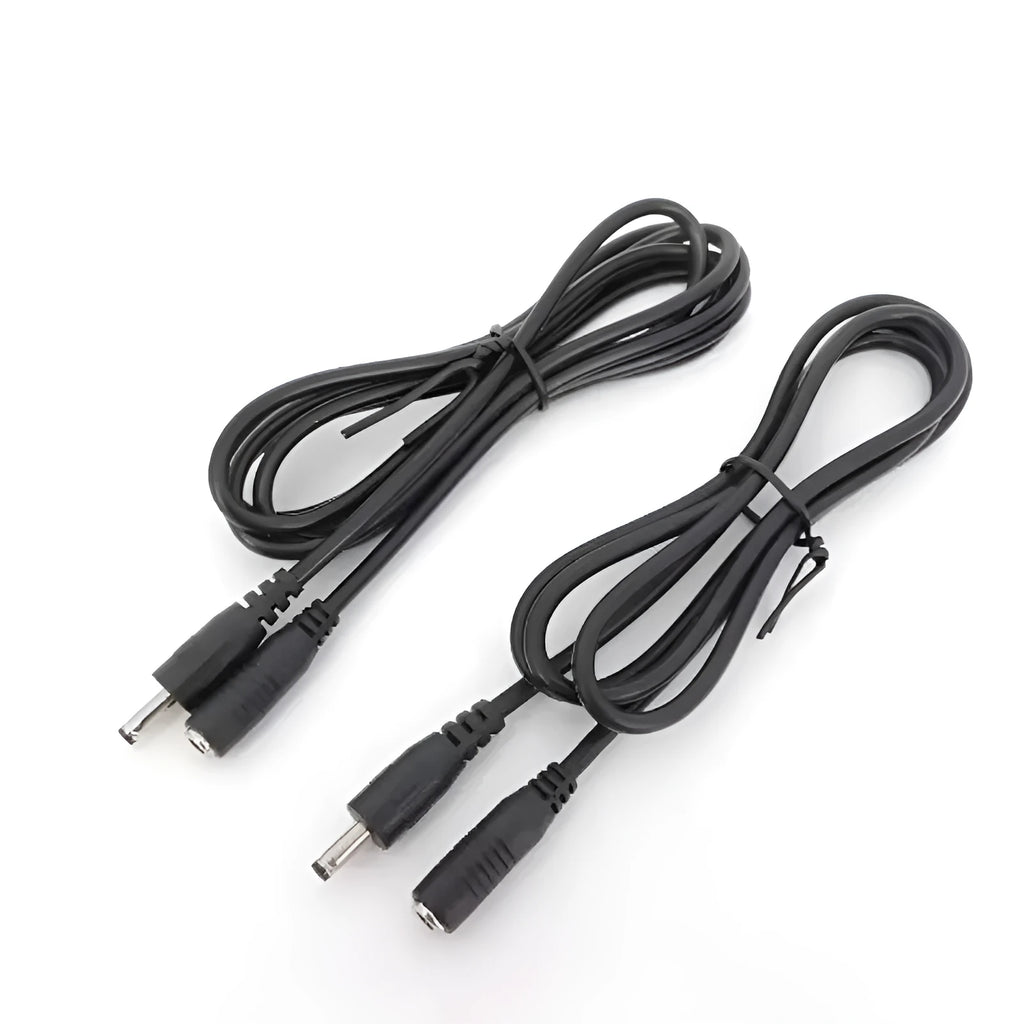 Black DC power cord with male to female plugs, copper core, 22AWG, for audio video use