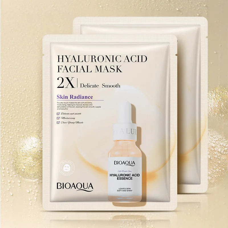 Collagen and Hyaluronic Acid facial sheet mask set with 30g gel formula on white background