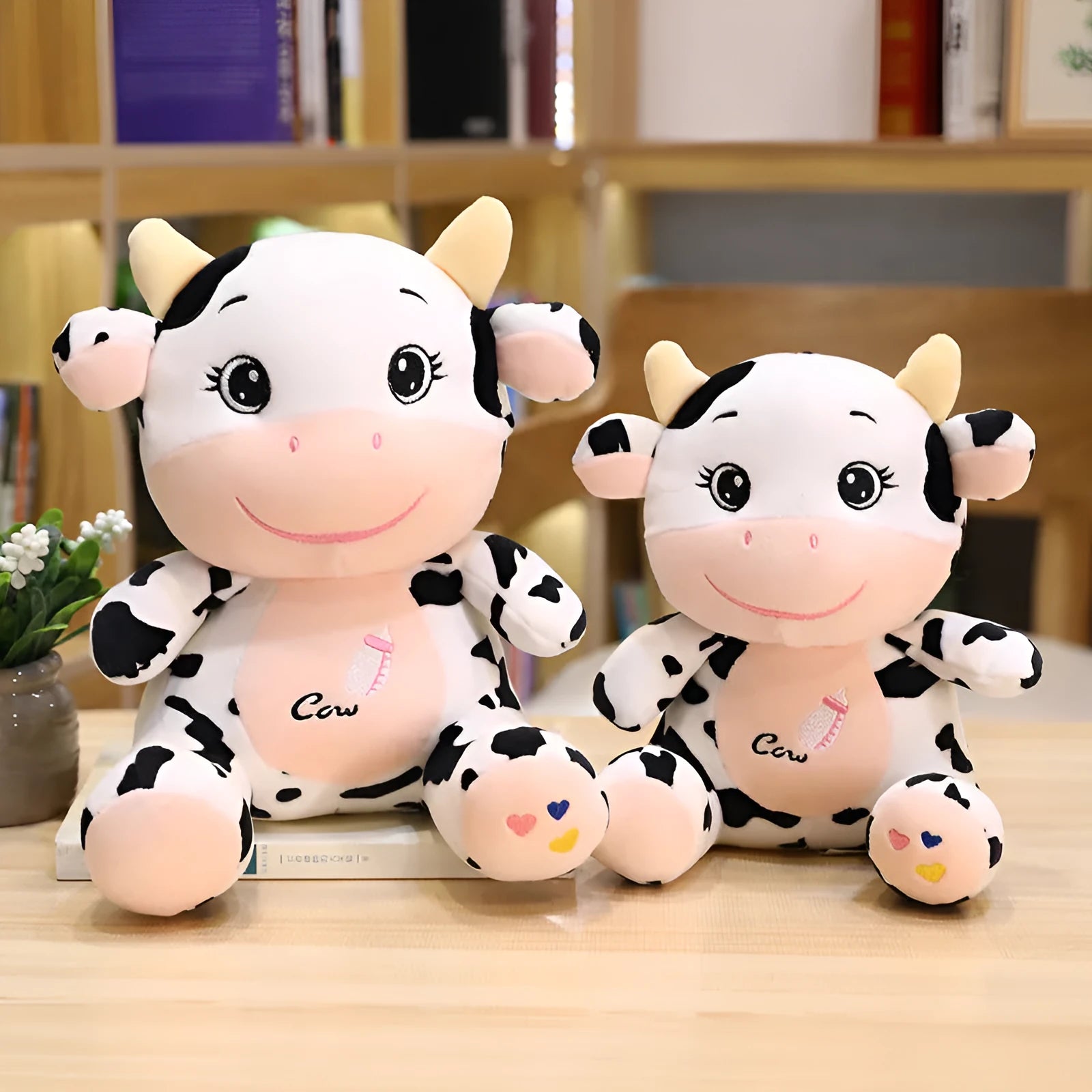 Super soft short plush baby cow doll with PP cotton filling, 22cm or 26cm height, cute MengMeng design