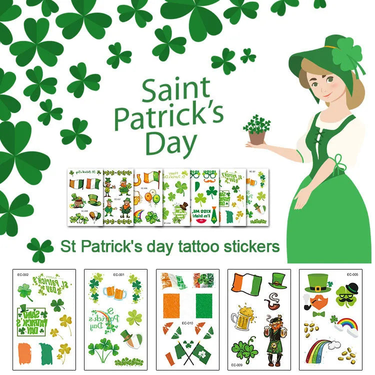 St. Patrick's Day clover tattoo sticker paper measuring 120×75mm with water transfer printing