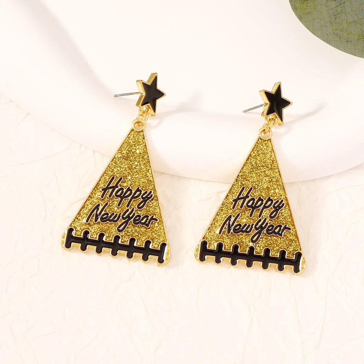 Zinc alloy tree earrings in pink colour option on white background for women New Year gift