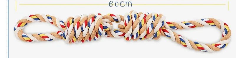 Pet bite rope dog chew toy made from cotton rope, 60 cm length, on light background