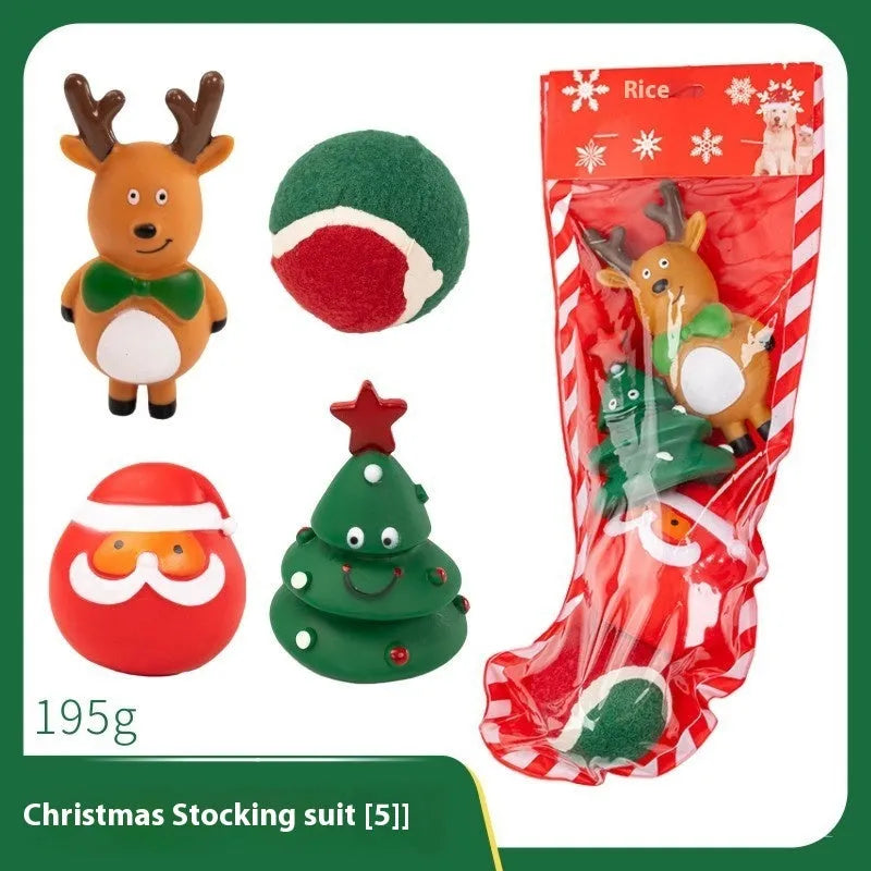 Christmas dog toy gift sets in vinyl with seven festive design options for bite-resistant chewing