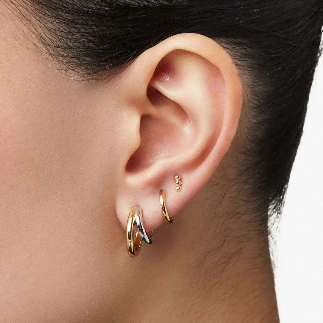18K gold INS wind geometry three-piece ear buckle set for women copper earrings two-tone ear studs geometric shapes