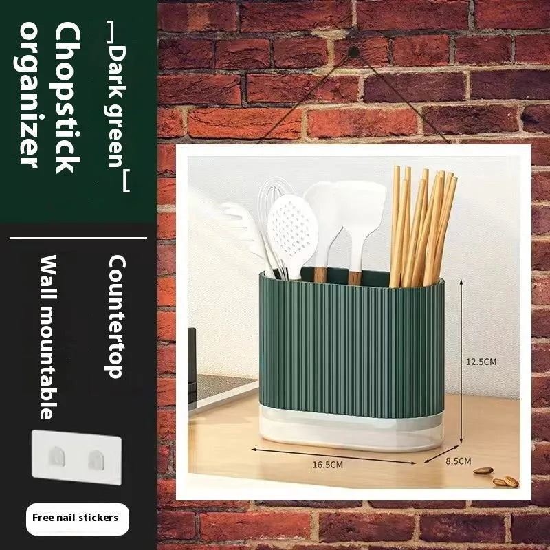 Wall-mounted plastic chopsticks holder with cross-bar drainage design in modern simplicity style