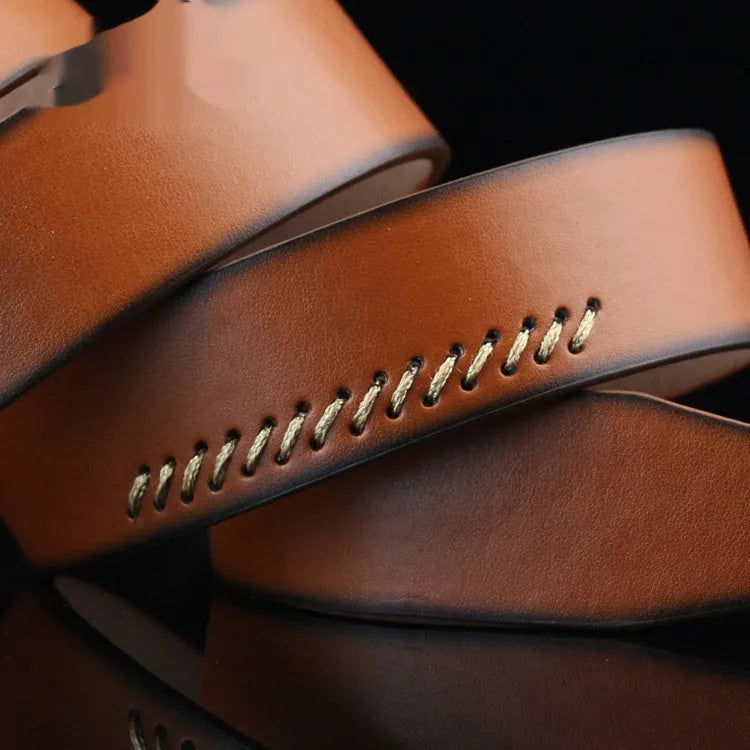 Men's threading casual student pin buckle belt in imitation leather with alloy buckle