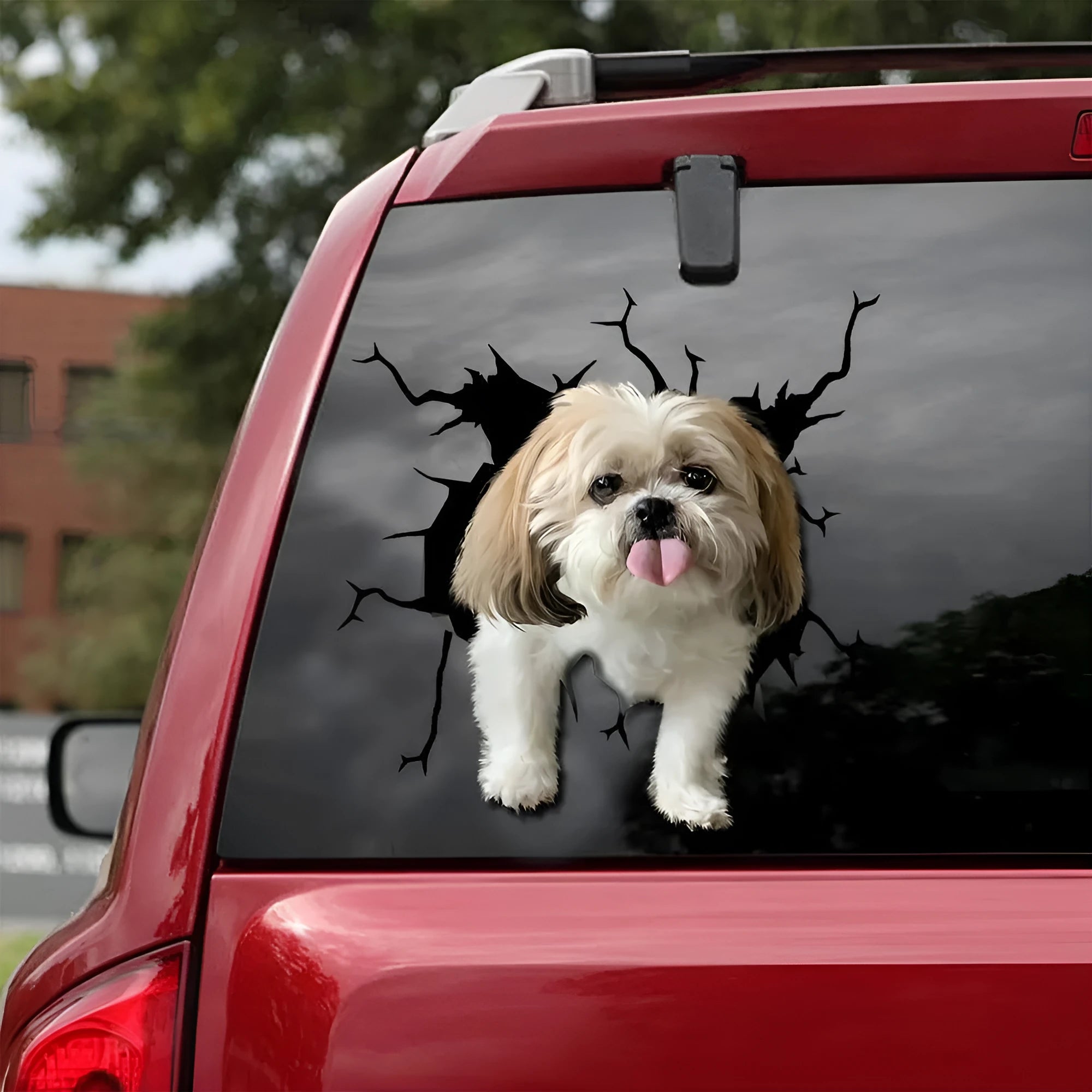 Torn dog body reflective window sticker on car glass, L50CM size, QCTMK2904 colour