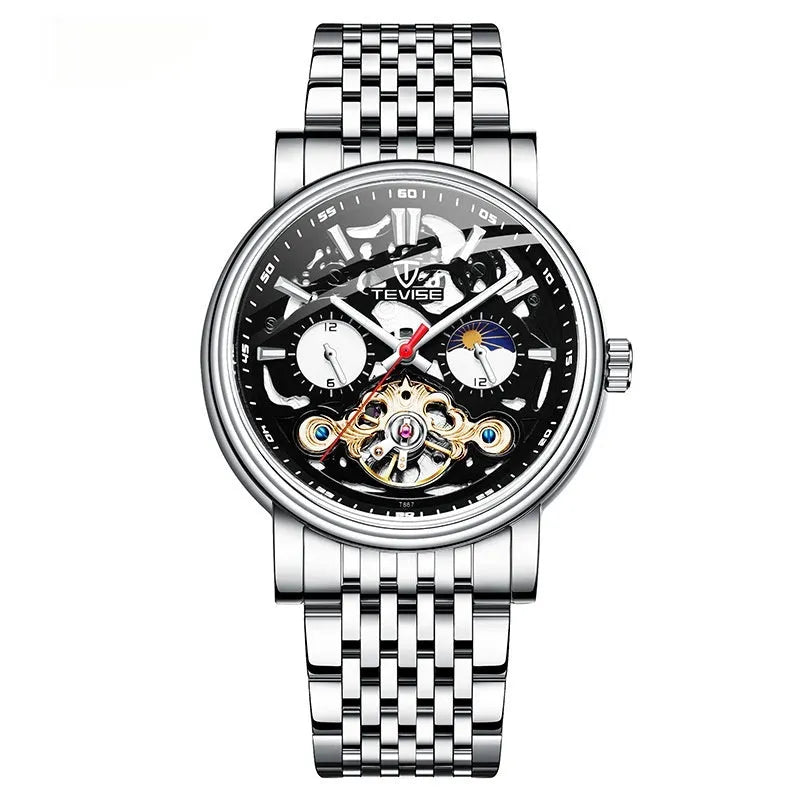 Men's mechanical tourbillon watch with luminous hands on waterproof 16.5mm case