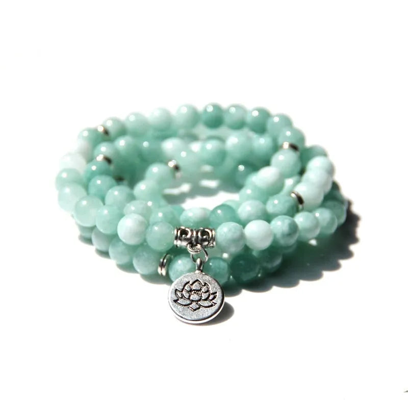 Women's vintage natural stone bracelet with a geometric lotus design in multiple colours.