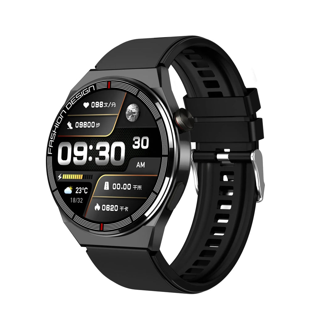 1.28-inch smartwatch showing health metrics on screen with silicone wrist strap