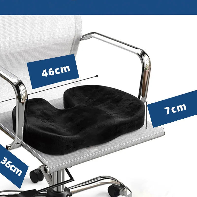 Black flannel U-shaped memory foam seat cushion for office chair, dimensions 46x36x7cm.