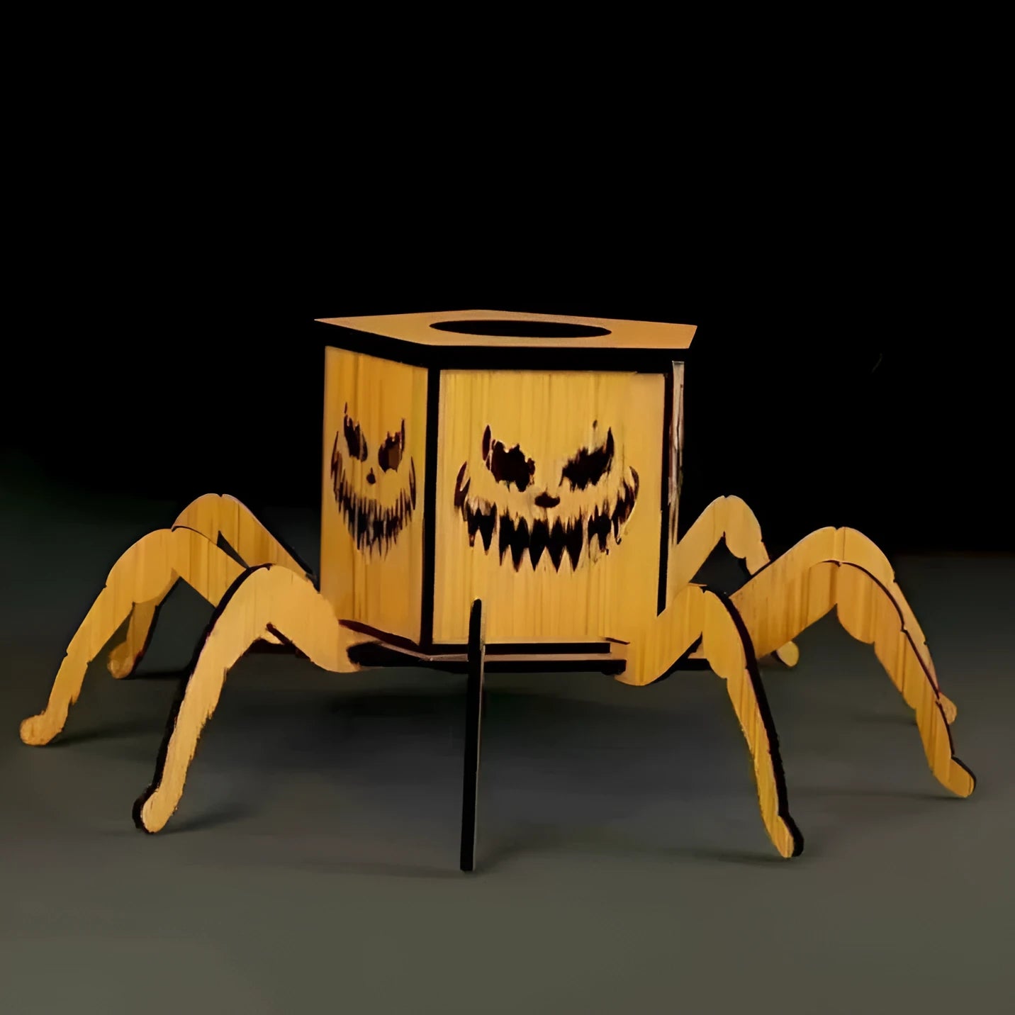Modern minimalist wooden spider lantern candlestick Halloween decoration measuring 21cm tall