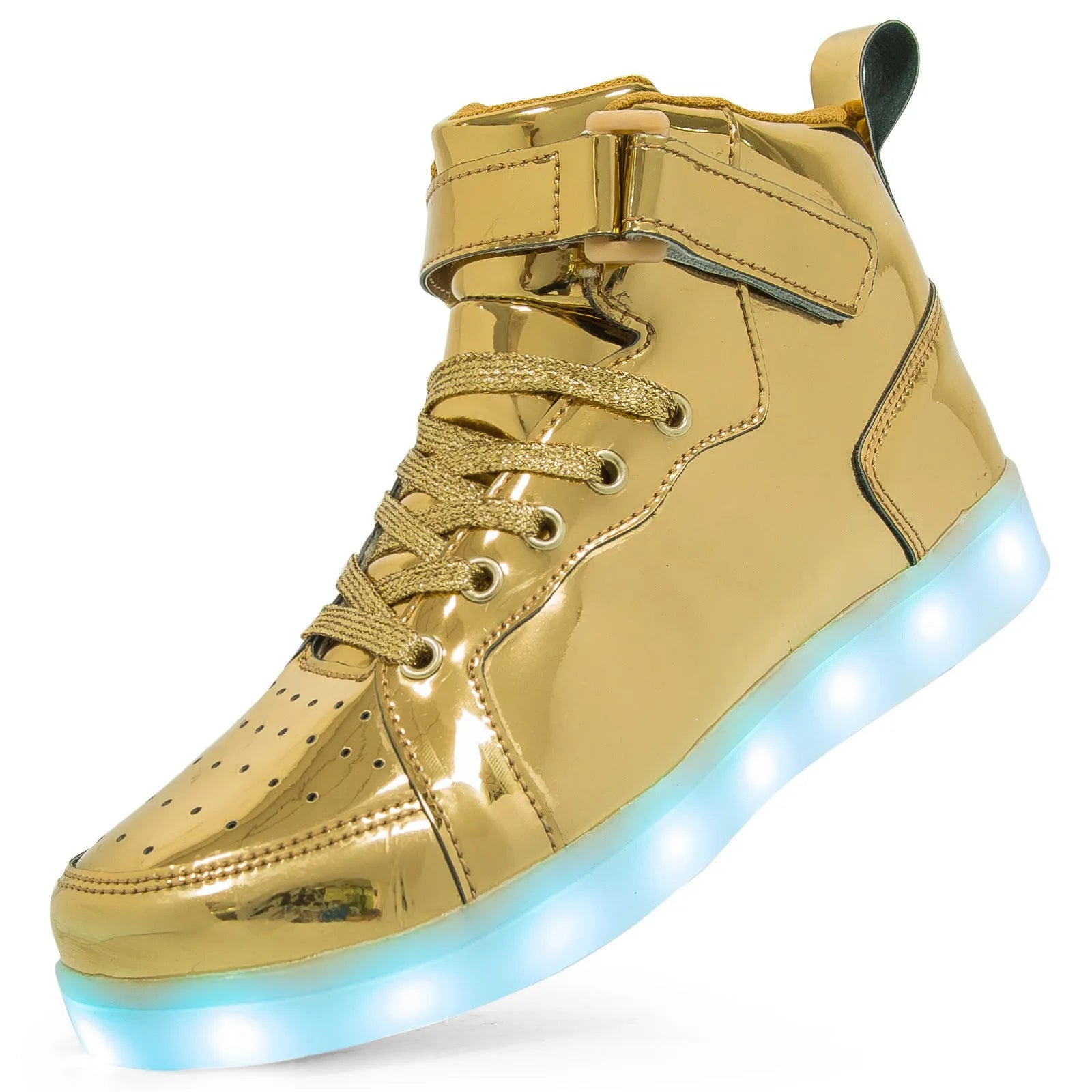 LED high-top board shoes with light-up features and Velcro fastening