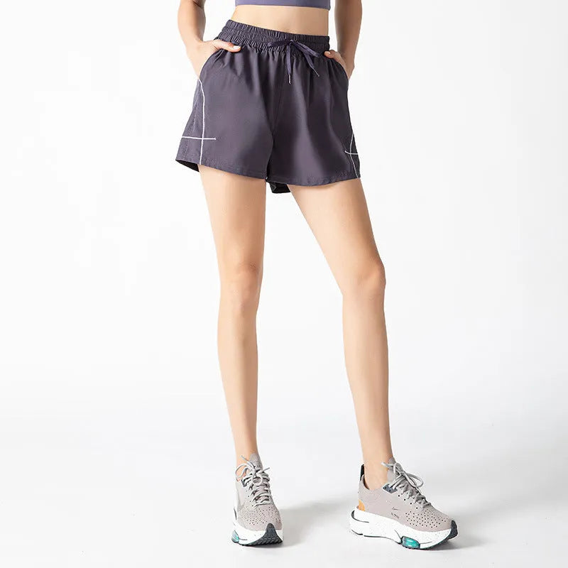 Women's sports shorts in purple, polyester lining, fitness exercise, Asian sizes S-XL