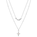 Double layer stainless steel opal cross necklace for women, rustproof, colour XL3329, on display