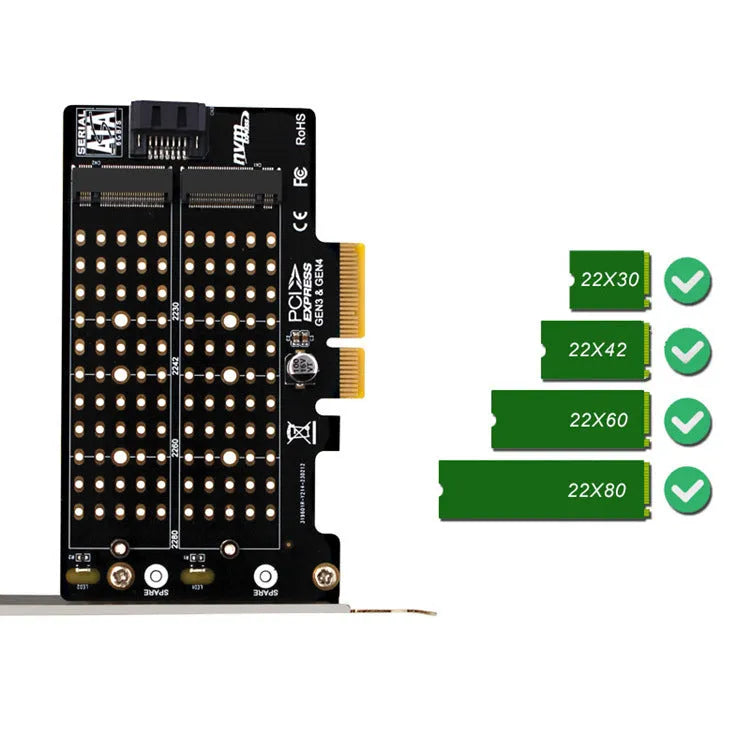 PH42 M.2 NVMe NGFF SSD to PCIe SATA dual disk transfer extended card with MKey and BKey support
