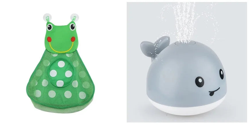 Automatic water-sensing whale bath toy with spray, lights, and music functions for baby bath time