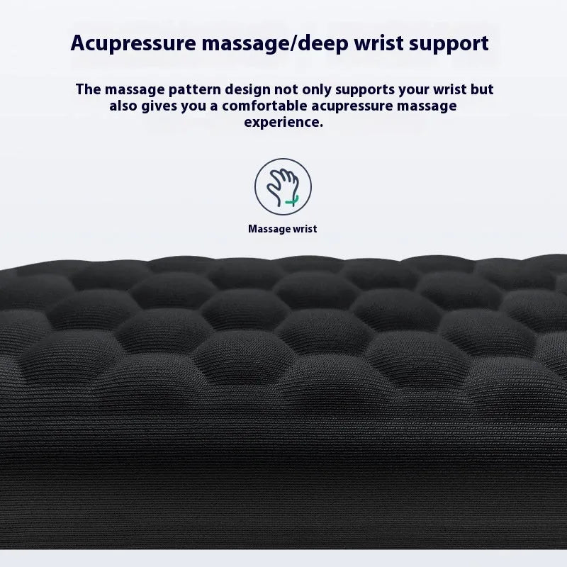 Memory foam mouse wrist rest with silicone base in black cloth and grey leather style options.