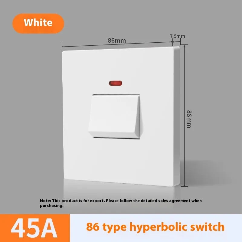 Plastic electrical switch with light panel for curved rack mounting in gold, grey or white