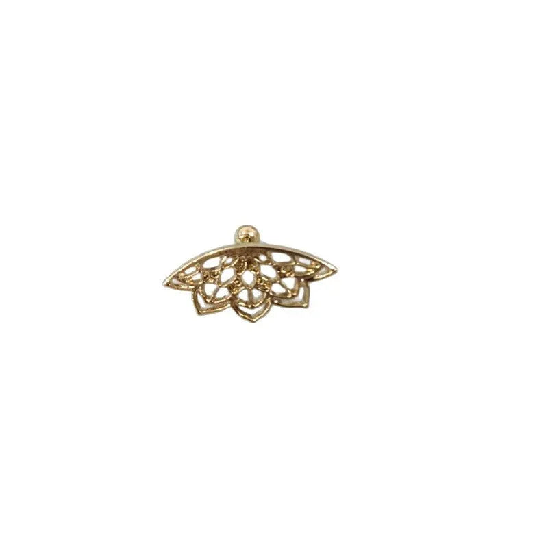 Spider web design stud earrings in gold and silver metal with geometric mesh pattern