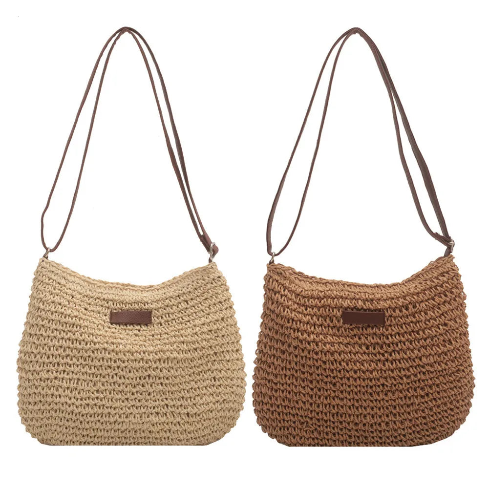 Niche design medium straw tote bag in beige with woven weave and zipper closure