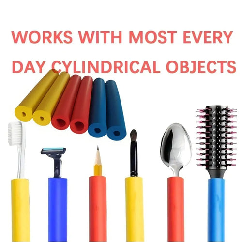 Flexible black rubber auxiliary grip hose for utensil and pen handles, shown in 10mm and 18mm sizes.