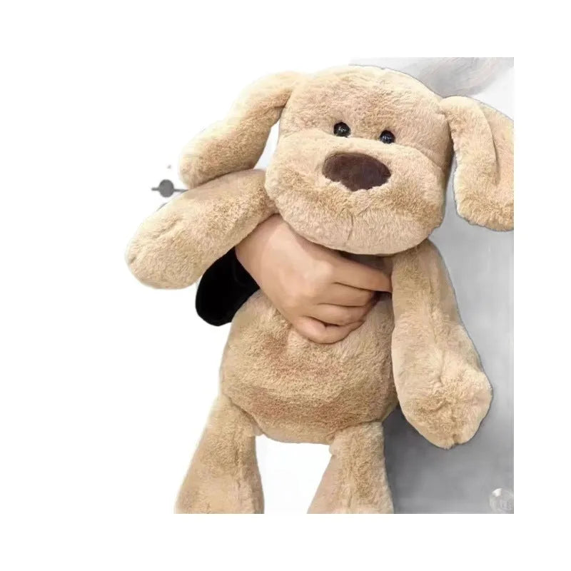 55cm khaki plush milk dog toy doll for infants, soft stuffed animal on white background