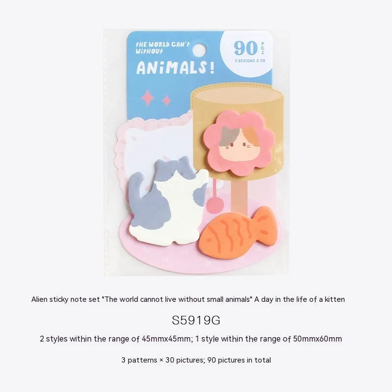 Small animal shaped sticky note set showing one of six cartoon cover designs, 90 pages.