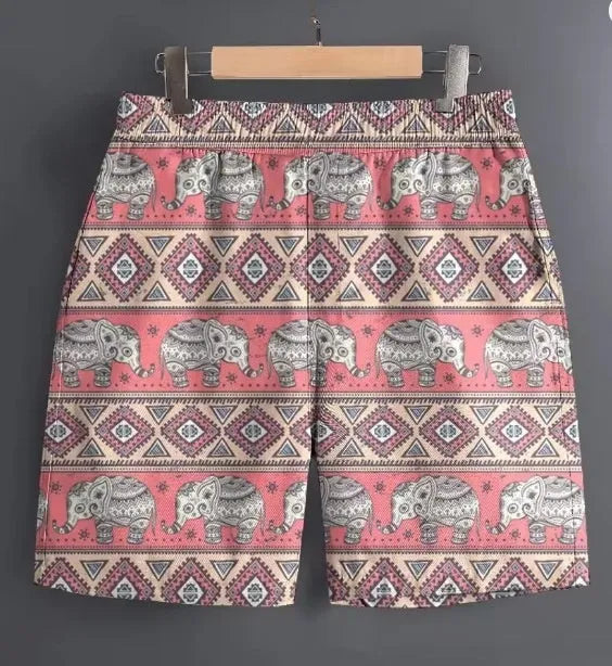 Men's casual polyester shorts in a stripe pattern, shown in a range of sizes for outdoor sports.