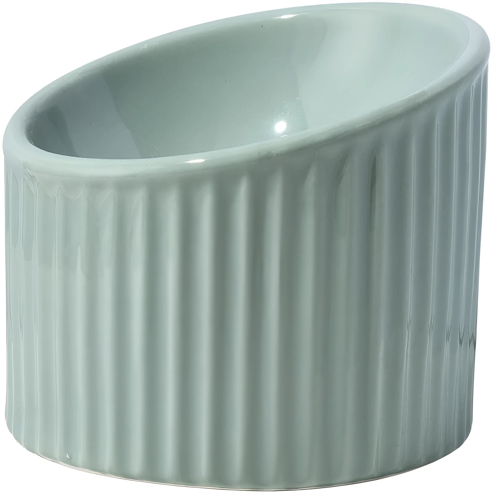 Ceramic elevated cat bowl in round tilted design with raised height for indoor cats