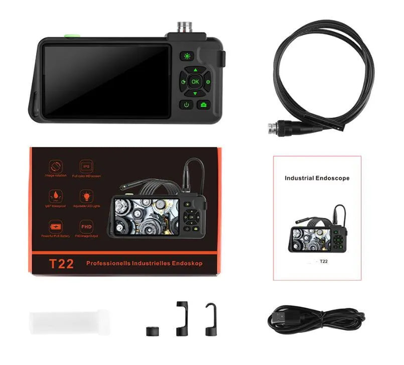 Portable industrial endoscope with 4.5-inch screen and 5.5mm camera for automotive inspection