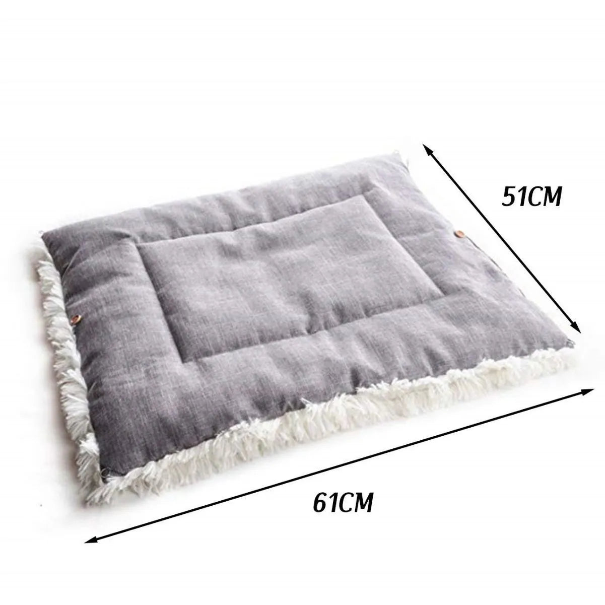 Grey and white fluffy double-layer pet blanket nest with black non-slip bottom, size 61x51cm