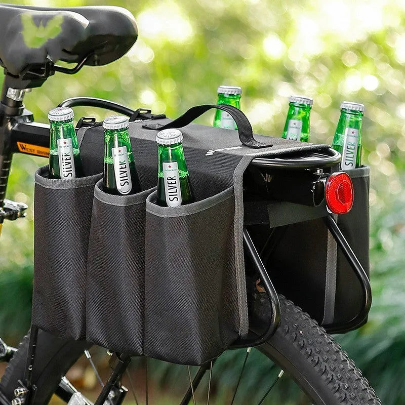 Black and blue orange bicycle double-sided drink storage bag with 2L capacity mounted on bike